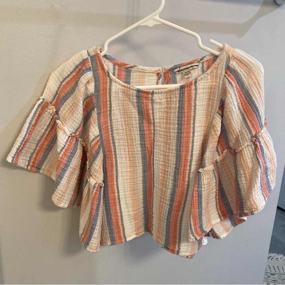 American Eagle Outfitters pastel striped boho-style top wide bell sleeves Small